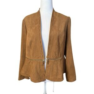 Chico's Convertible Brown Sueded Peplum Jacket Size 1 Medium Zippers Neutral